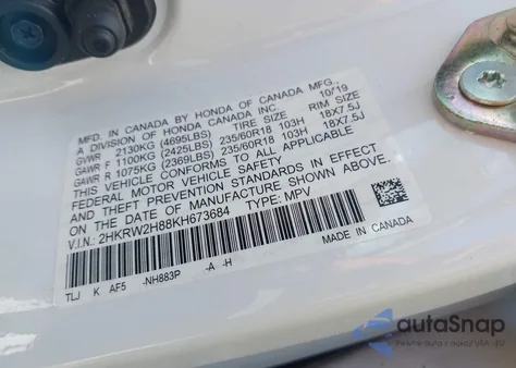 2019 Honda Cr-V Ex-L from USA, damaged, VIN 2HKRW2H88KH673684